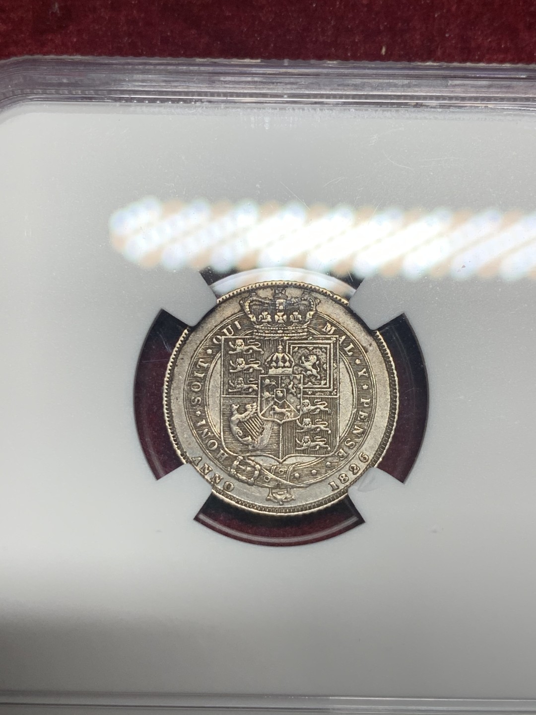 《竞宝斋》第59场-本周日，周一2场连拍（全场不限金额包邮） NGC AU53 英国1826特年 R2珍惜度 乔治四世6便士银币盾徽版 目测低评