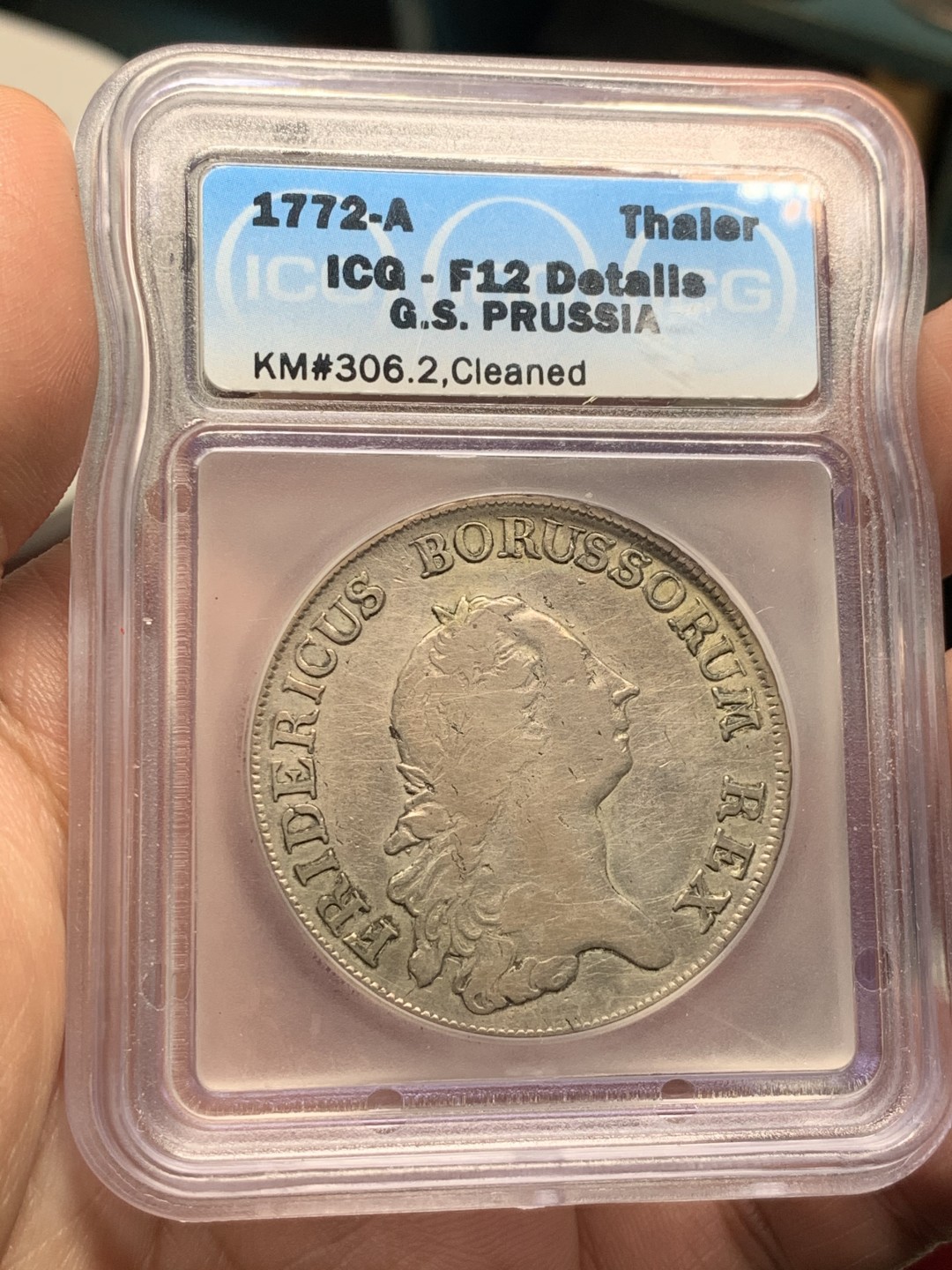 《竞宝斋》第59场-本周日，周一2场连拍（全场不限金额包邮） 美国ICQ评级  德国 普鲁士 1772年 腓特烈二世 鹰炮  泰勒银币 少见品种