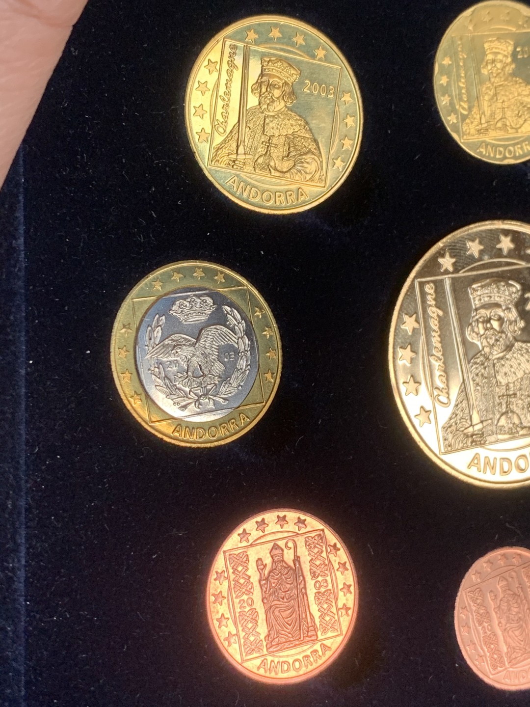 《竞宝斋》第59场-本周日，周一2场连拍（全场不限金额包邮） 原盒证书 安道尔 2003年 9枚装 ESSAI 试铸样币