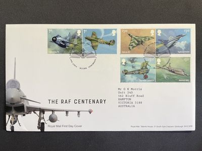 【第15期】莲池国际邮品拍卖 【英国】2018 皇家空军百年纪念 套票官封 首日实寄澳洲
