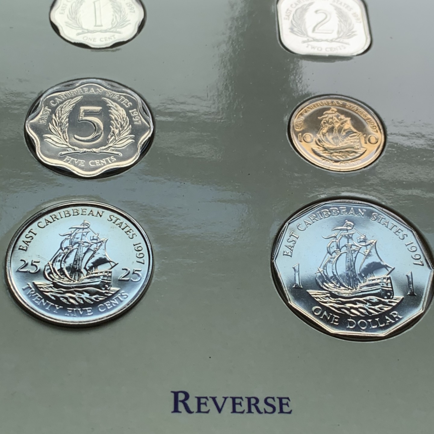 《竞宝斋》第59场-本周日，周一2场连拍（全场不限金额包邮） 东加勒比1997年清年份官方原装套币BU 1分-1元 克劳斯编号MS9