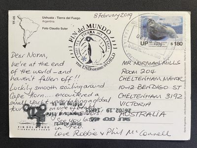 【第15期】莲池国际邮品拍卖 【阿根廷】世界的尽头:乌斯怀亚 2019实寄明信片一枚 有澳洲小车机戳落地
