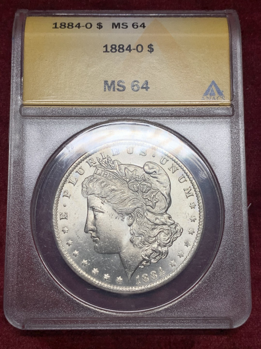 《竞宝斋》第59场-本周日，周一2场连拍（全场不限金额包邮） 1884-O 摩根银币 ANACS MS64分 强转光暴光好品