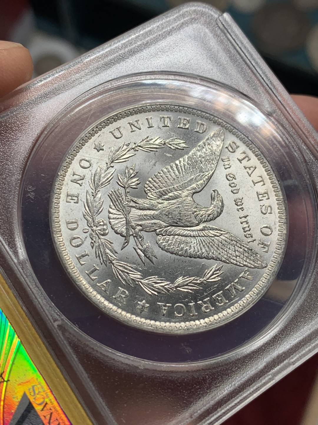 《竞宝斋》第59场-本周日，周一2场连拍（全场不限金额包邮） 1884-O 摩根银币 ANACS MS64分 强转光暴光好品