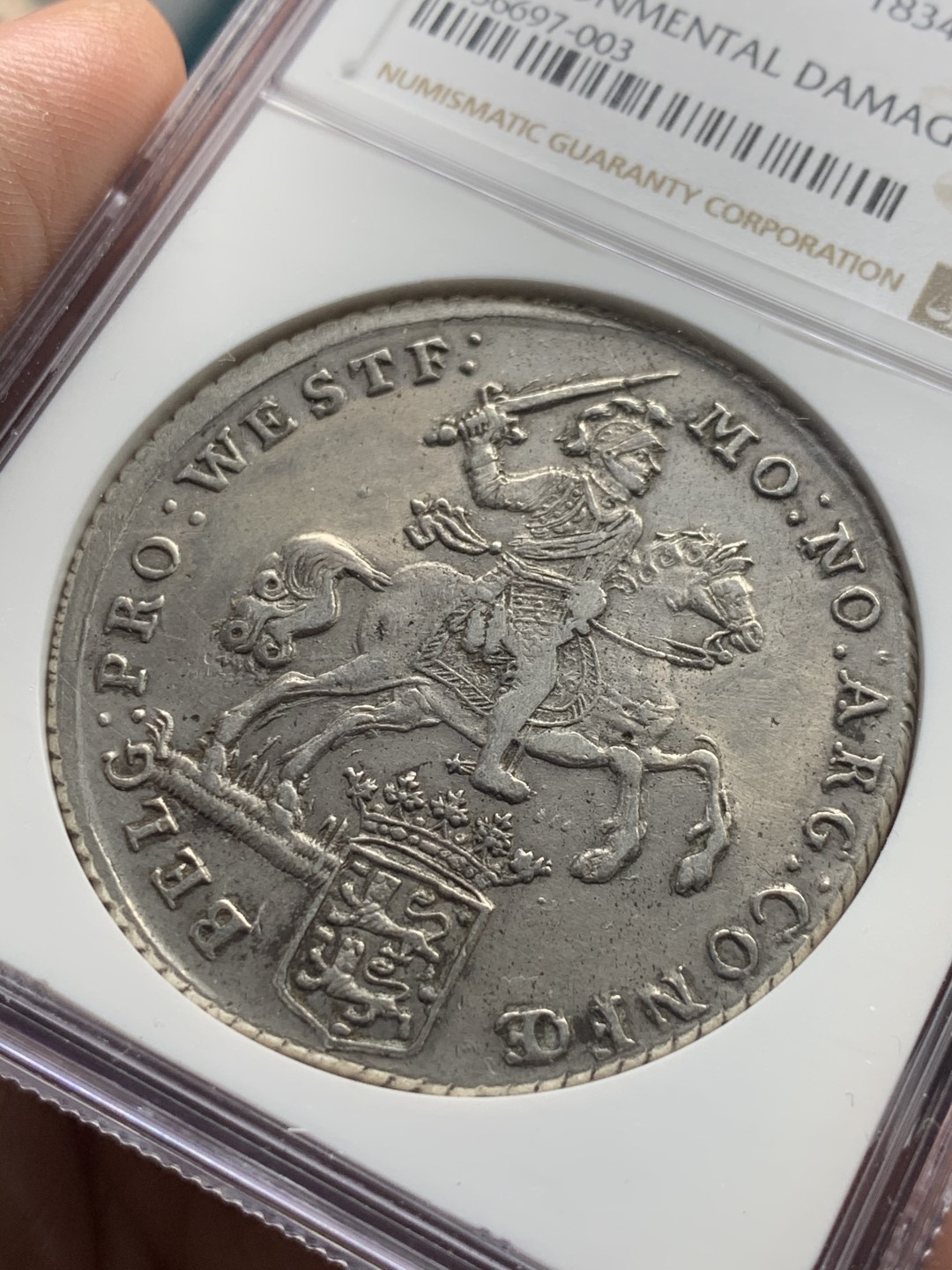 《竞宝斋》第59场-本周日，周一2场连拍（全场不限金额包邮） NGC-AU 荷兰 1791/0年  骑字版 西弗里斯兰 大马剑 银币 正反深打高品好细节 骑士脸部清晰 不多见的省