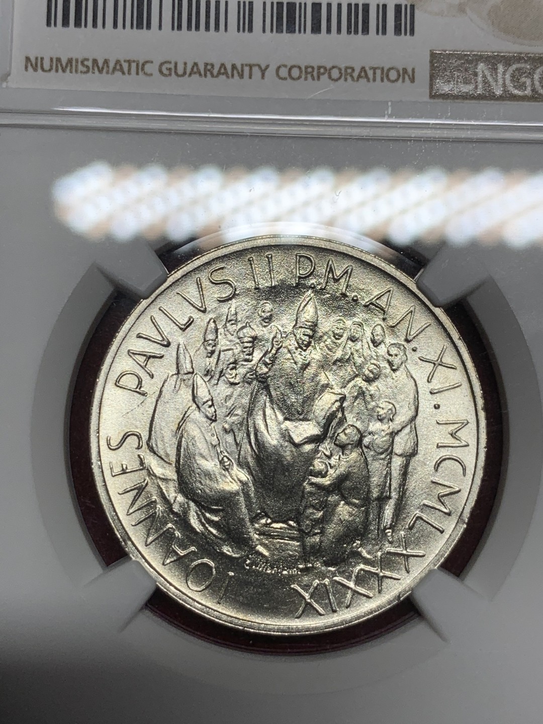 《竞宝斋》第59场-本周日，周一2场连拍（全场不限金额包邮） NGC MS67 1989R 梵蒂冈1000L银币 霜光饱满 极品难得