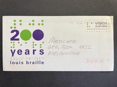 【第15期】莲池国际邮品拍卖 【澳大利亚】2010 盲文发明者路易·布莱叶诞生200周年邮资封 实寄 压凸工艺