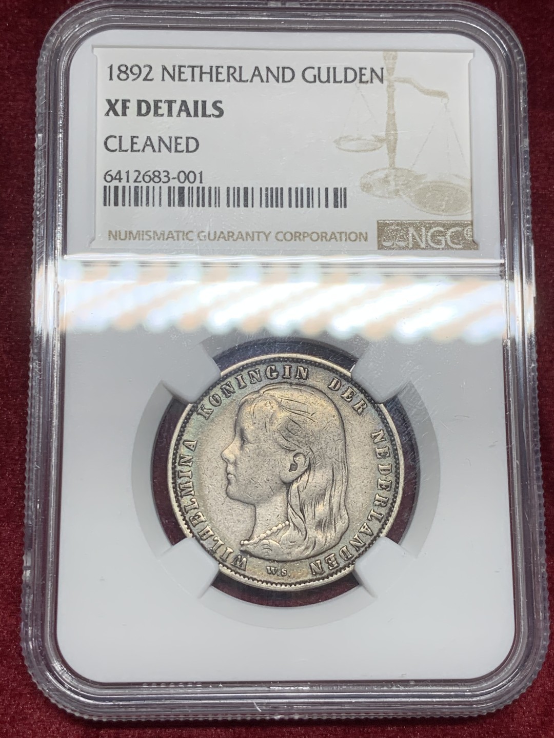 《竞宝斋》第59场-本周日，周一2场连拍（全场不限金额包邮） NGC XF 1892年荷兰威廉明娜1G 原味美品！