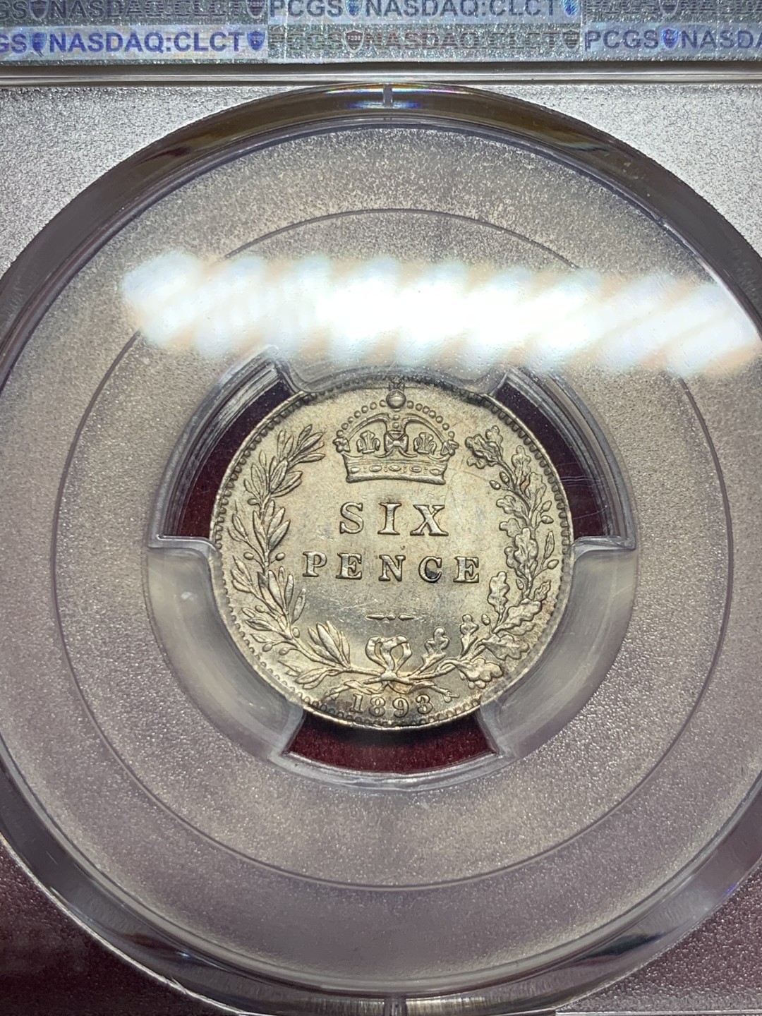 《竞宝斋》第59场-本周日，周一2场连拍（全场不限金额包邮） PCGS MS63 英国 1898年 维多利亚女王 批纱版 6便士银币 背面为数字计值 不多见版本