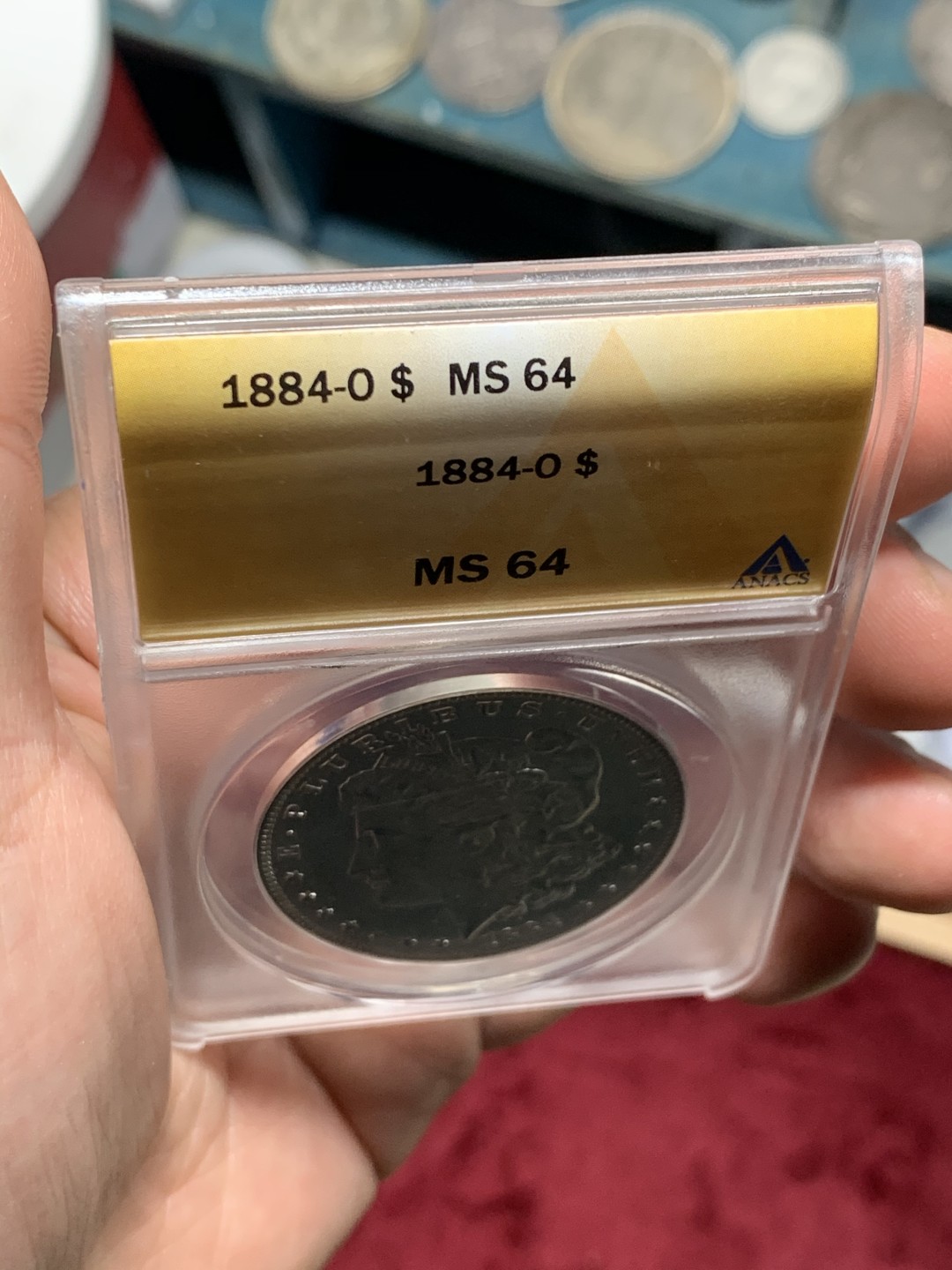 《竞宝斋》第59场-本周日，周一2场连拍（全场不限金额包邮） 1884-O 摩根银币 ANACS MS64分 强转光暴光好品