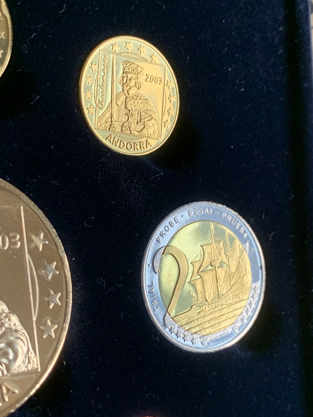 《竞宝斋》第59场-本周日，周一2场连拍（全场不限金额包邮） 原盒证书 安道尔 2003年 9枚装 ESSAI 试铸样币