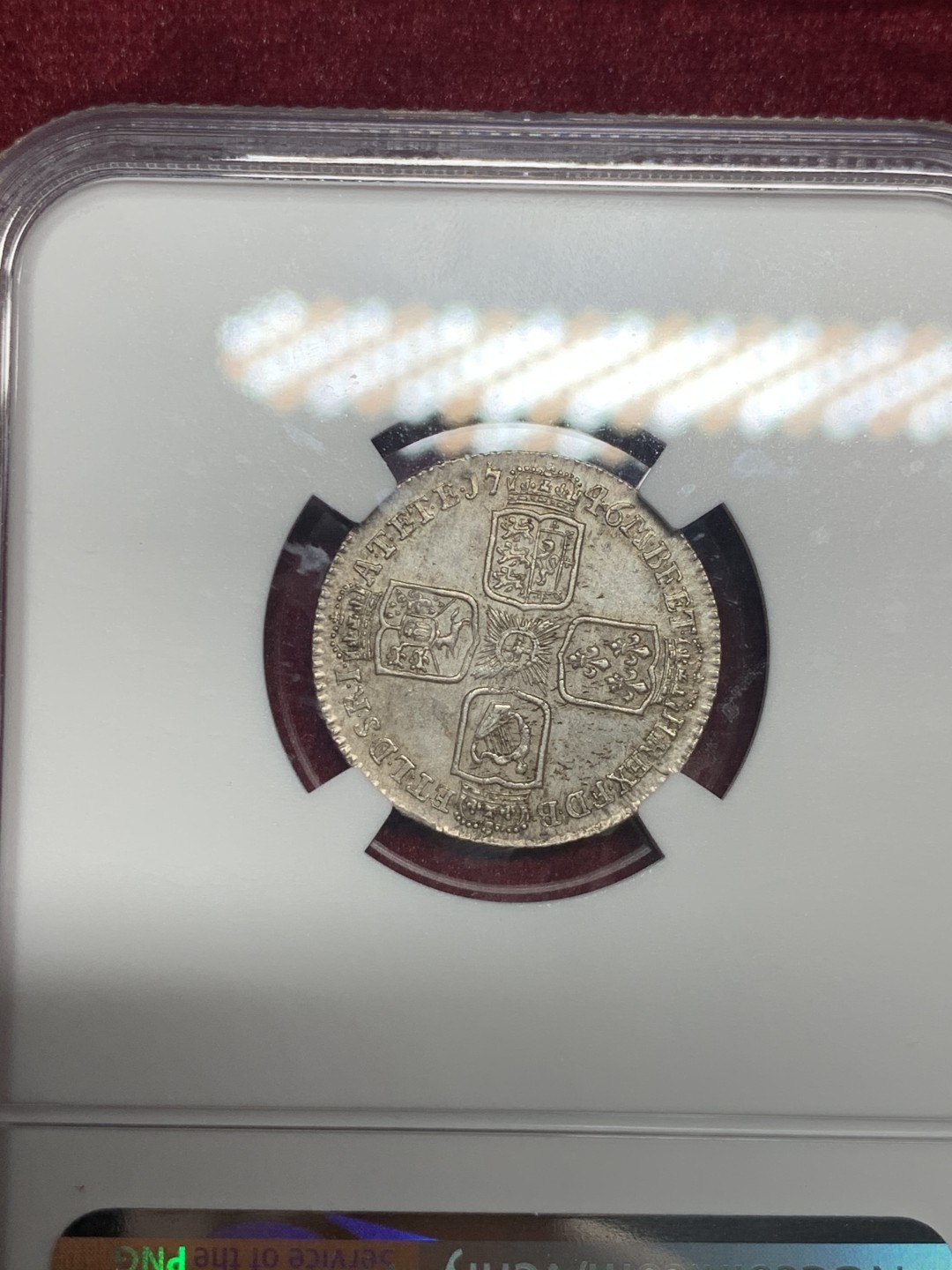 《竞宝斋》第59场-本周日，周一2场连拍（全场不限金额包邮） NGC-MS62 1746年英国乔治二世6便士银币 LIMA版，热门收藏，老包浆，打制佳