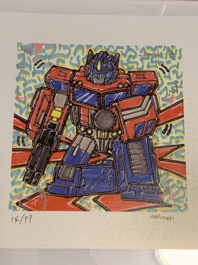 零元拍：歪歪亲笔签名 OWSON系列限量插画复制画《变形金刚系列：擎天柱》，尺寸约22/22厘米，拍品不含镜框 - 零元拍：歪歪亲笔签名 OWSON系列限量插画复制画《变形金刚系列：擎天柱》，尺寸约22/22厘米，拍品不含镜框