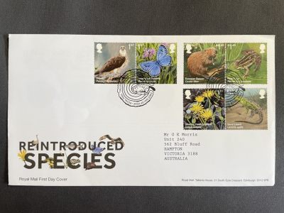【第16期】莲池国际邮品拍卖 - 【英国】2018 重新引入的物种 套票官封 首日实寄澳洲 总面值约7英镑