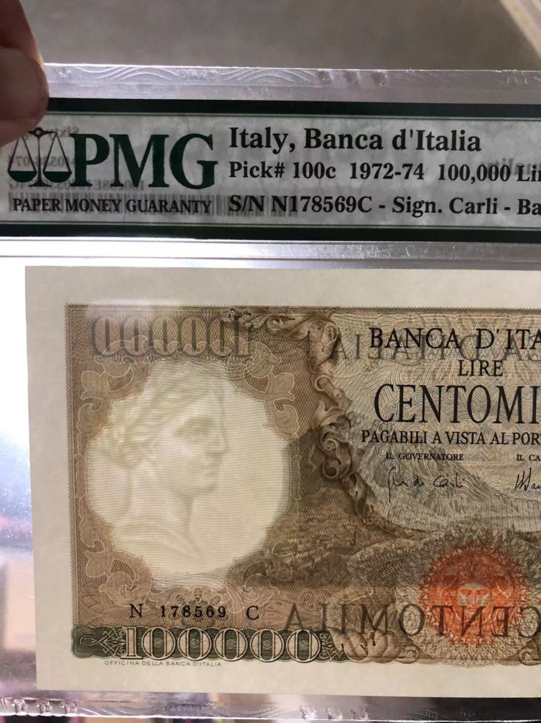 【Blue Auction】✨世界纸币精拍第186期——唯一冠军曼左尼（共77拍） 【唯一冠军分 大珍】意大利 1972-74年10万里拉 最高值 经典曼左尼 雕刻非常精美 PMG68EPQ 超级高分 大货勿错过