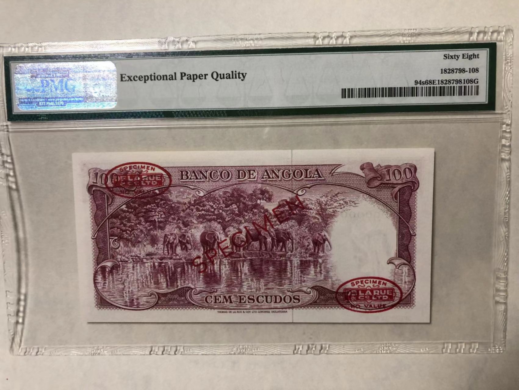 【Blue Auction】✨世界纸币精拍第186期——唯一冠军曼左尼（共77拍） 安哥拉 1962年100埃斯库多 大象群 PMG68EPQ 高分样钞