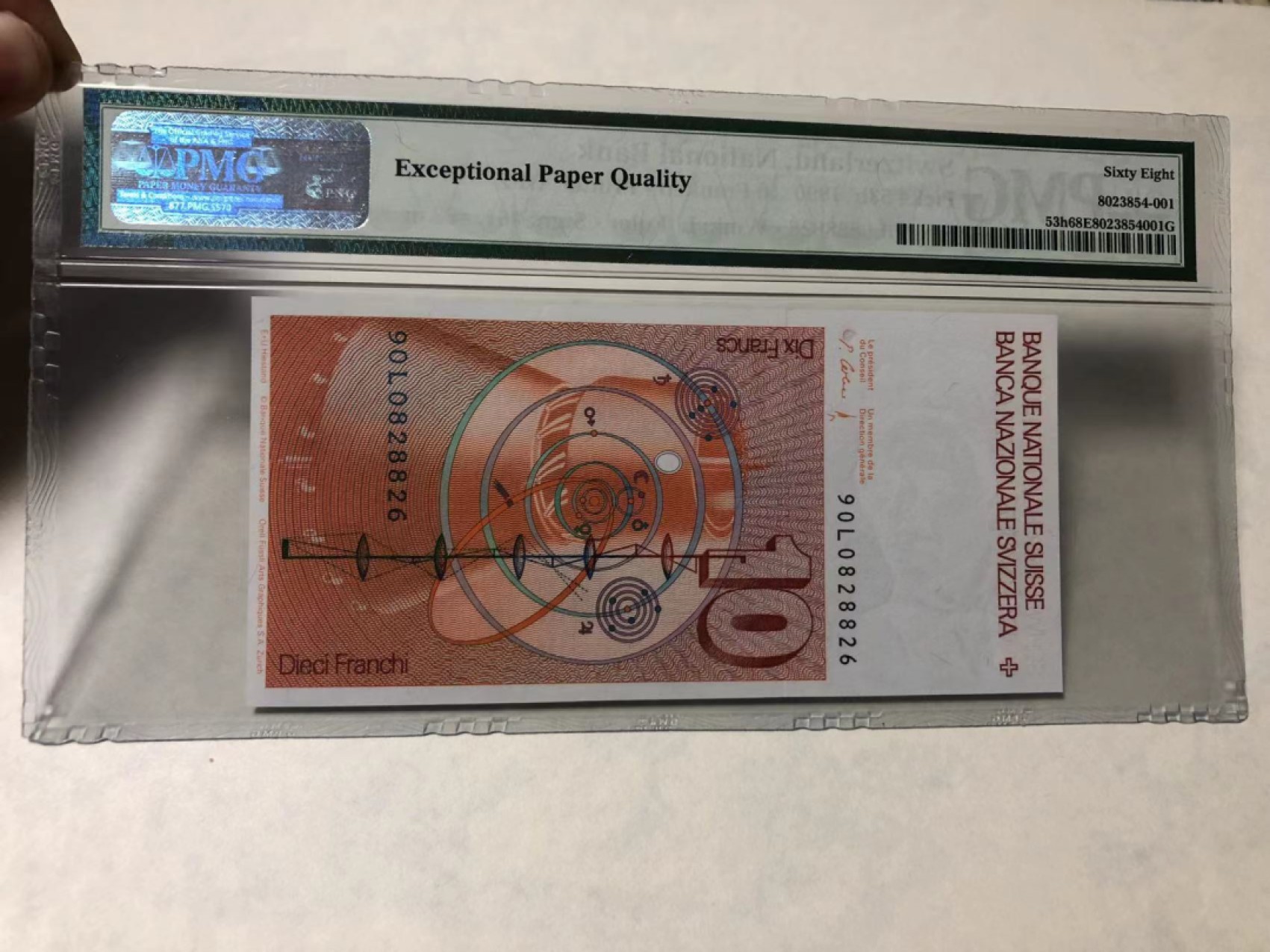 【Blue Auction】✨世界纸币精拍第186期——唯一冠军曼左尼（共77拍） 【无47高分】瑞士 1990年10法郎 PMG68EPQ 