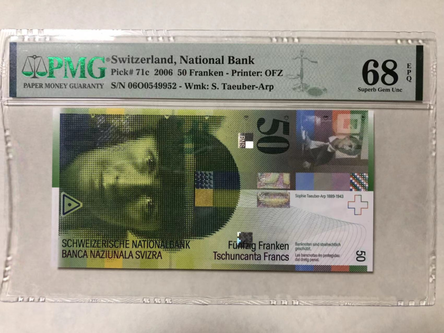 【Blue Auction】✨世界纸币精拍第186期——唯一冠军曼左尼（共77拍） 瑞士 2006年50法郎 PMG68EPQ 超高分