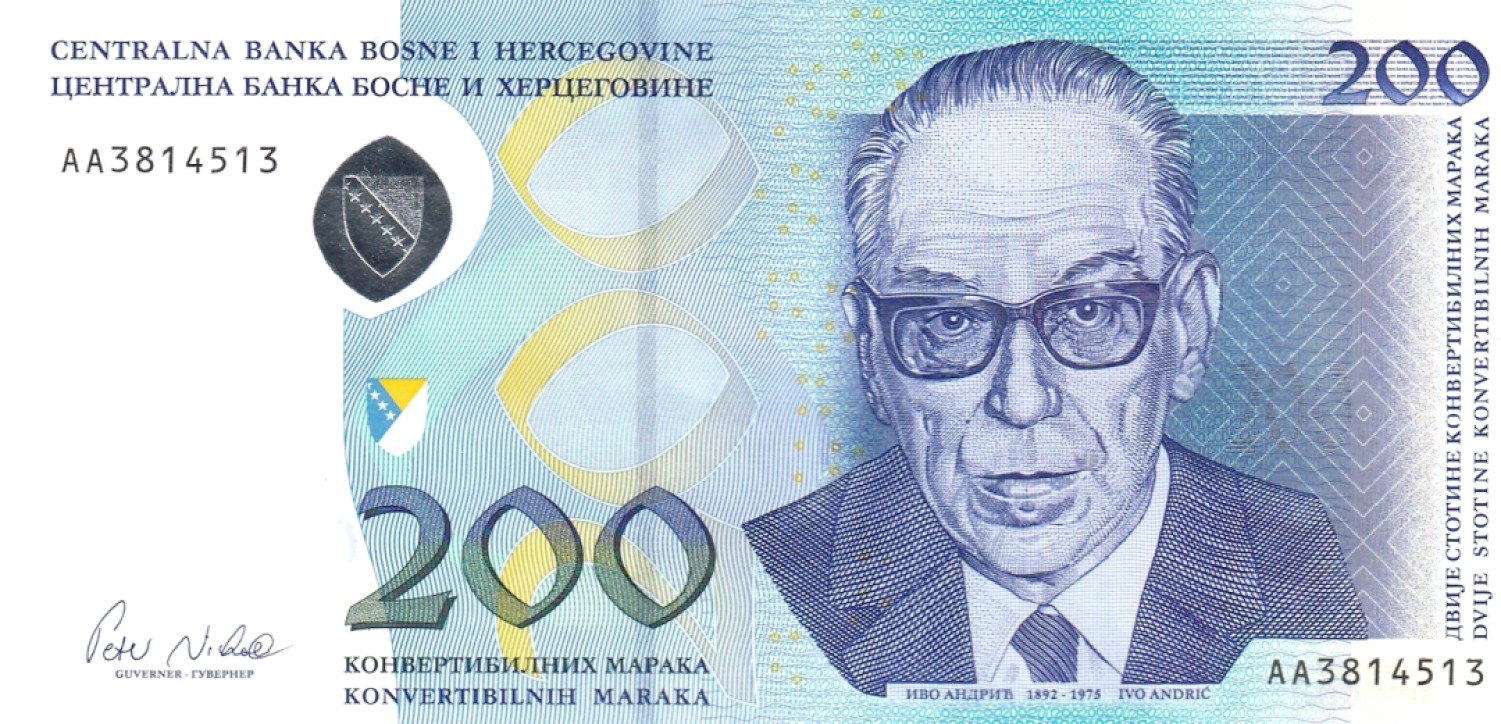 【Blue Auction】✨世界纸币精拍第186期——唯一冠军曼左尼（共77拍） 【AA冠】波黑 2002年200马克最高值 全新UNC 精美