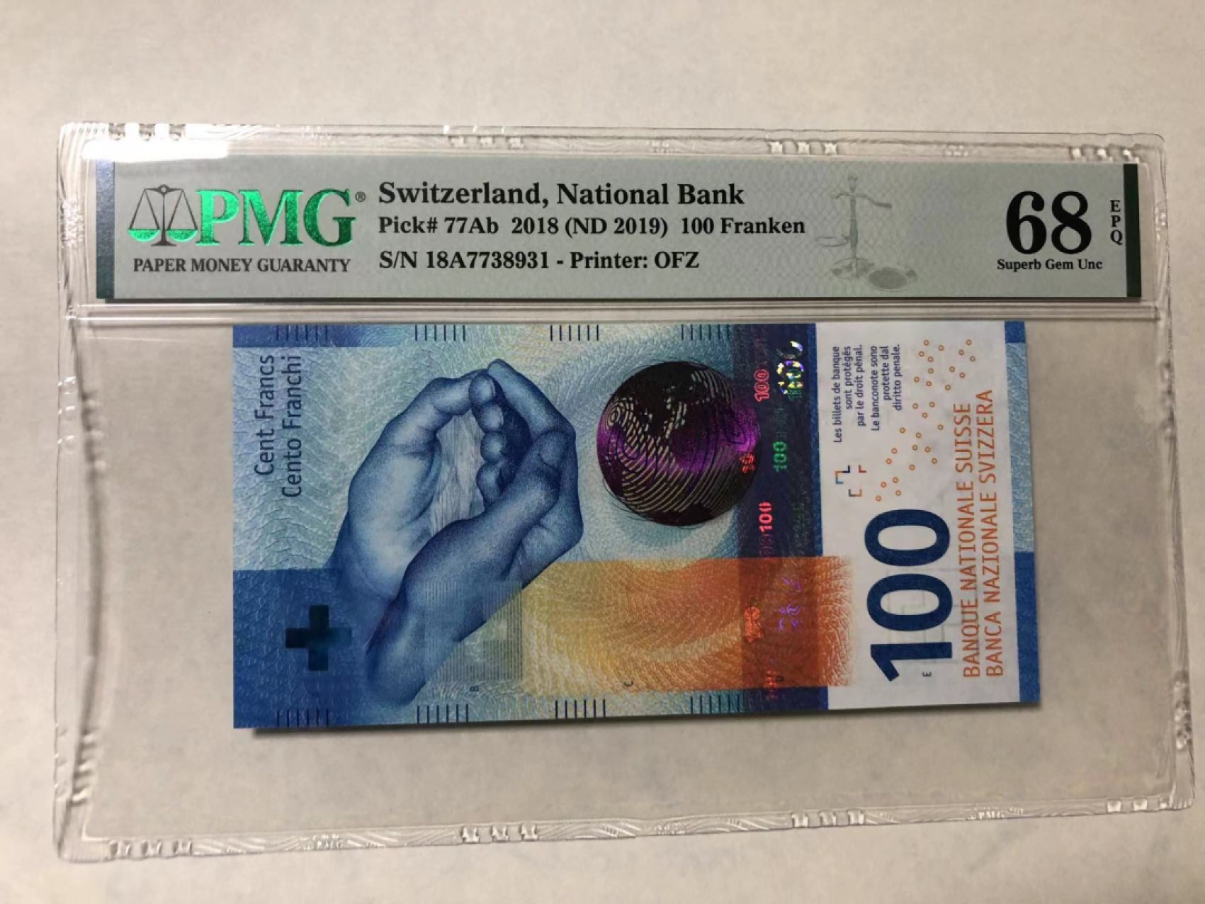 【Blue Auction】✨世界纸币精拍第186期——唯一冠军曼左尼（共77拍） 瑞士 2018年100法郎 PMG68EPQ 超高分