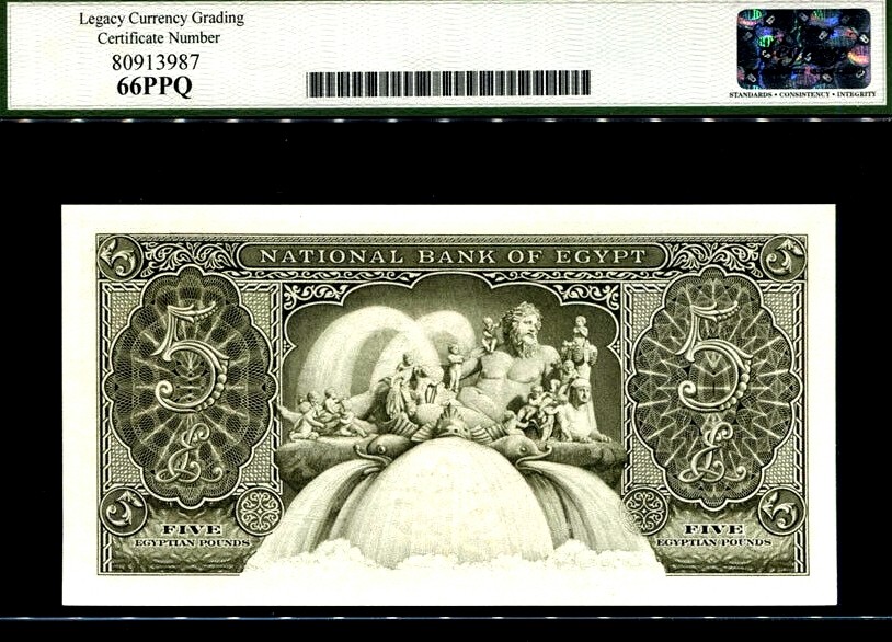 【Blue Auction】✨世界纸币精拍第186期——唯一冠军曼左尼（共77拍） 埃及 1952-60年5镑 LCG66EPQ 尼罗河神经典