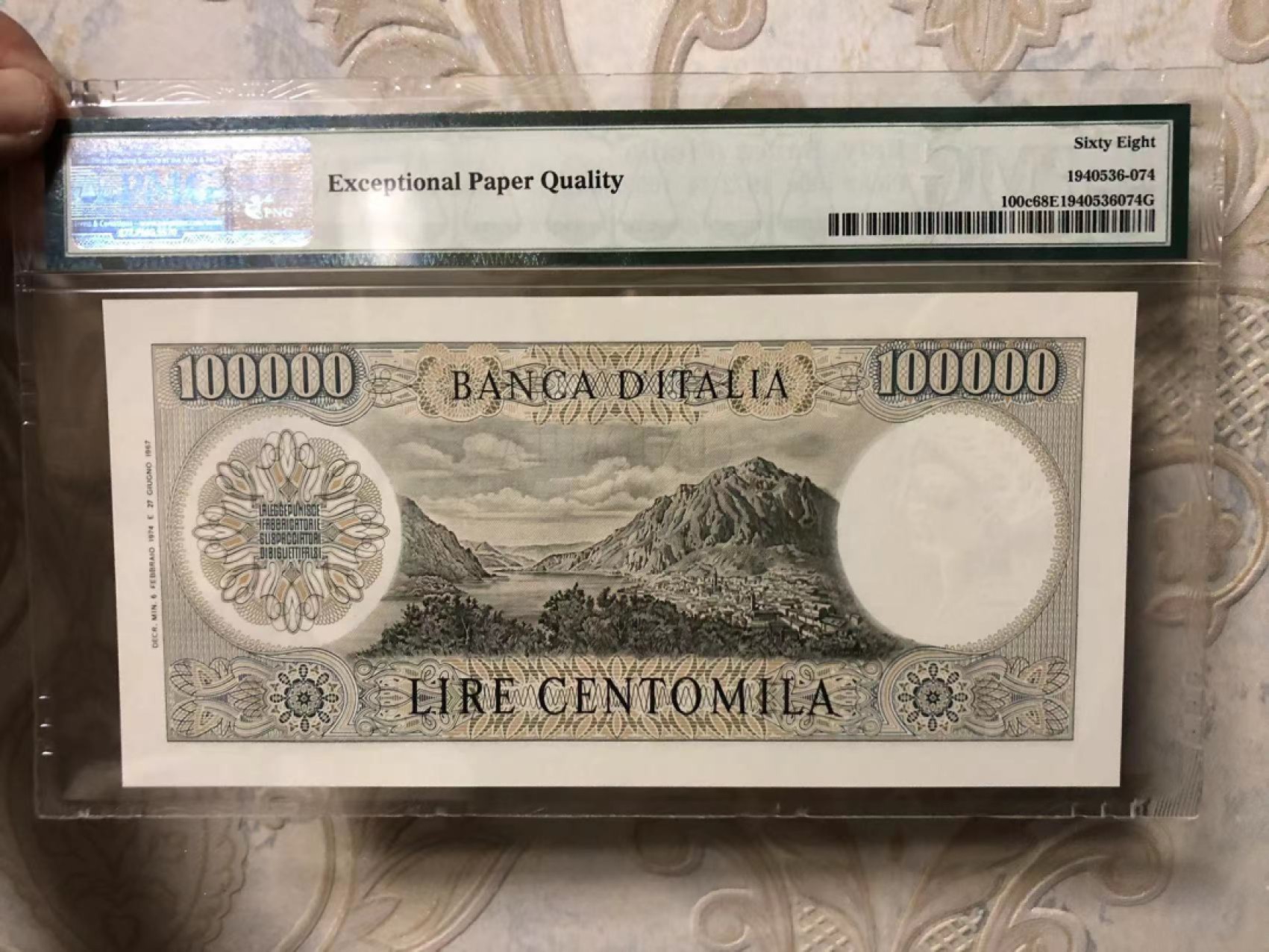 【Blue Auction】✨世界纸币精拍第186期——唯一冠军曼左尼（共77拍） 【唯一冠军分 大珍】意大利 1972-74年10万里拉 最高值 经典曼左尼 雕刻非常精美 PMG68EPQ 超级高分 大货勿错过