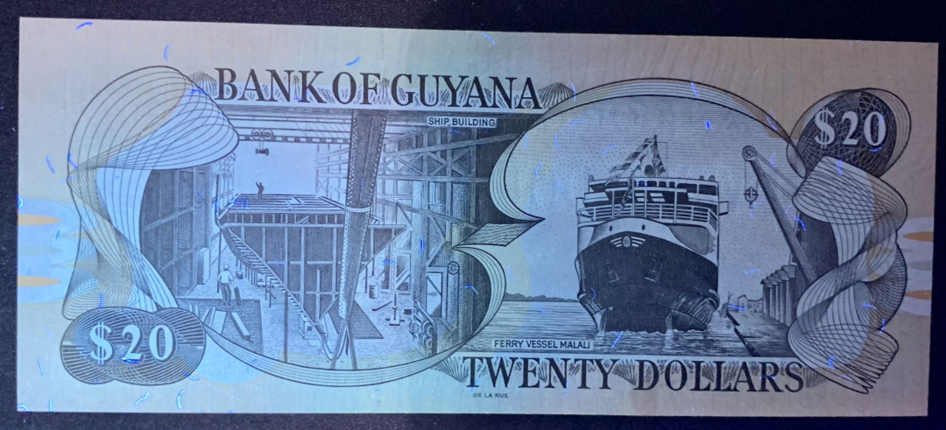 北极狼藏苑社捡漏专场. 水乡圭亚那20圆纸币 凯厄图尔瀑布 船坞 马拉利号货轮