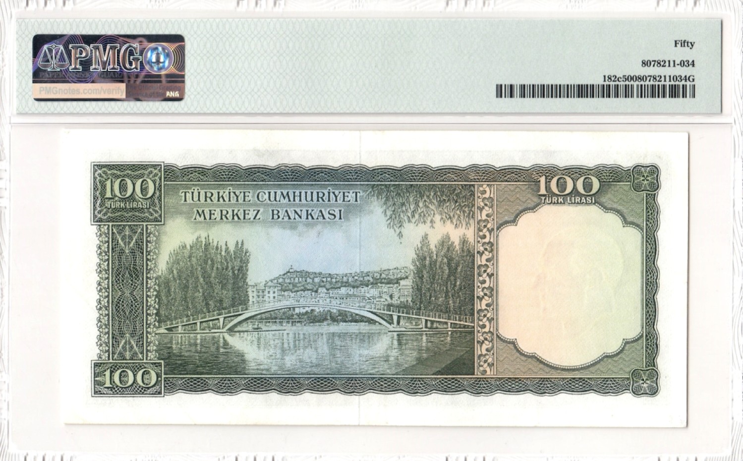 【Blue Auction】✨世界纸币精拍第186期——唯一冠军曼左尼（共77拍） 土耳其早期 1930年100里拉 PMG50 双面雕刻 精美