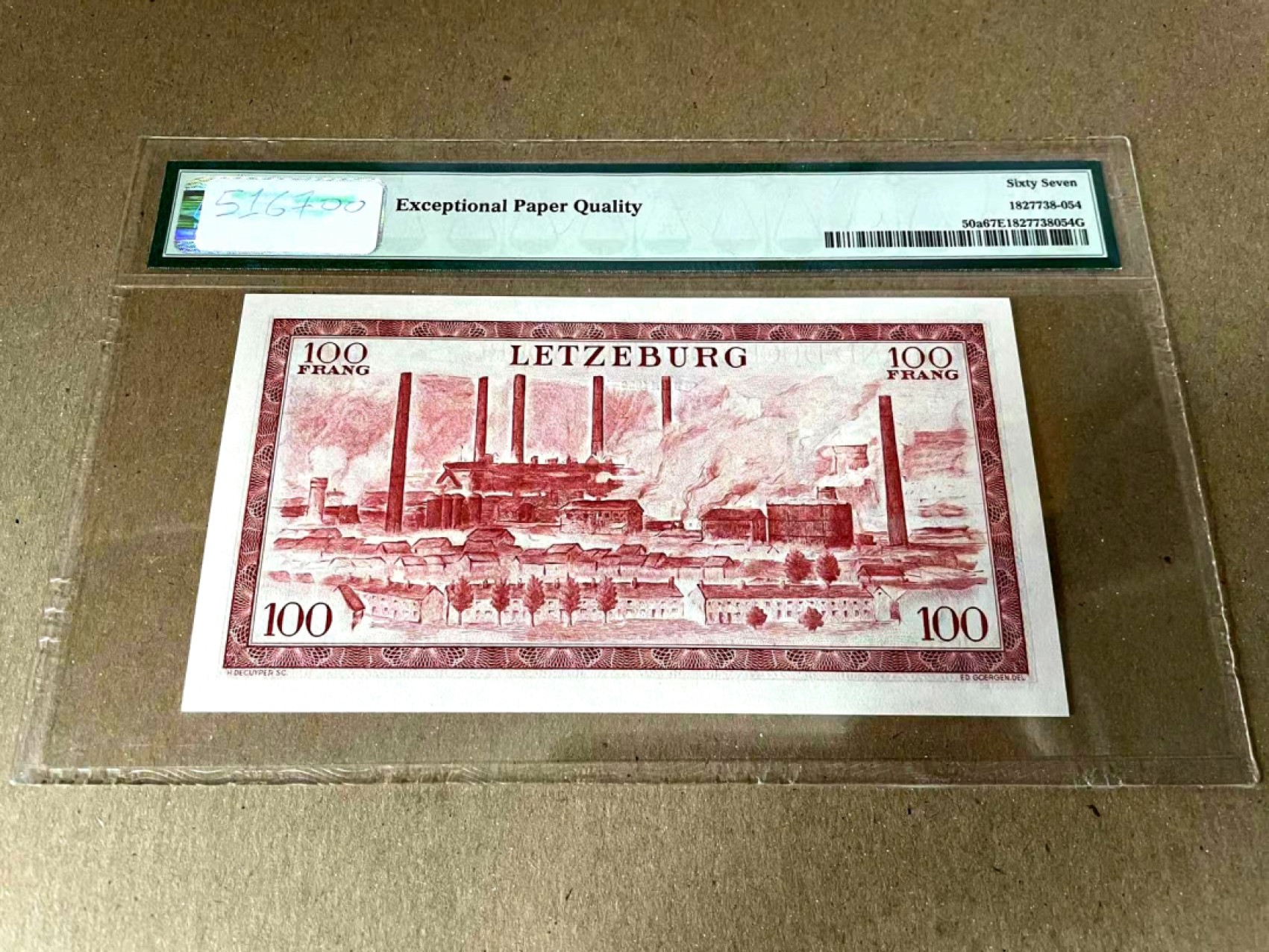 【Blue Auction】✨世界纸币精拍第186期——唯一冠军曼左尼（共77拍） 【无47 A冠】卢森堡 1956年100法郎 女大公 PMG67EPQ 精美