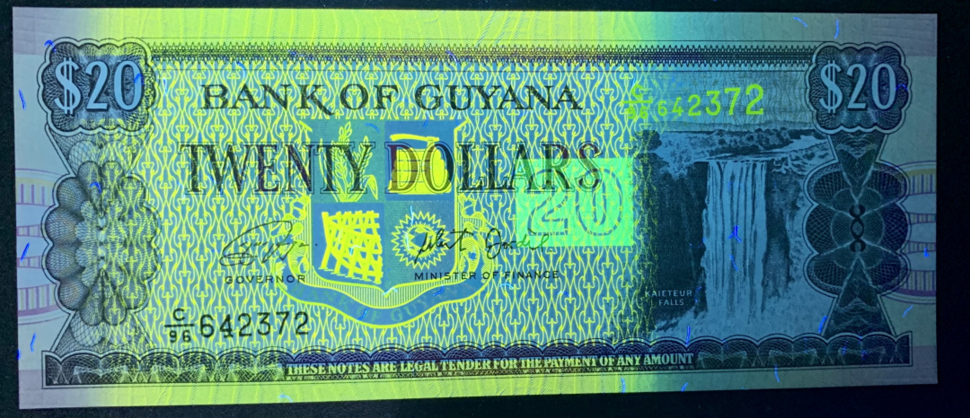 北极狼藏苑社捡漏专场. 水乡圭亚那20圆纸币 凯厄图尔瀑布 船坞 马拉利号货轮