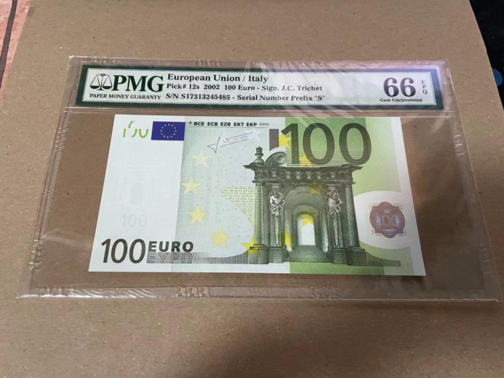 【Blue Auction】✨世界纸币精拍第186期——唯一冠军曼左尼（共77拍） 欧盟 2002年100欧元 PMG66EPQ 二签 意大利