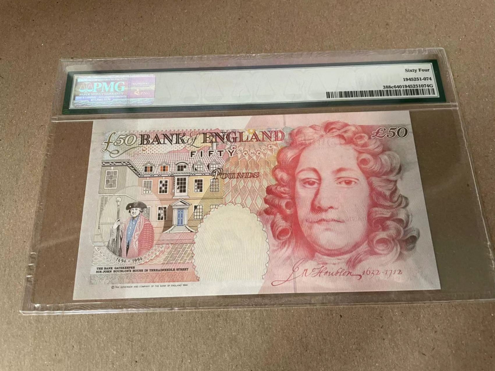 【Blue Auction】✨世界纸币精拍第186期——唯一冠军曼左尼（共77拍） 【444豹子号】英国 1994年50镑 PMG64