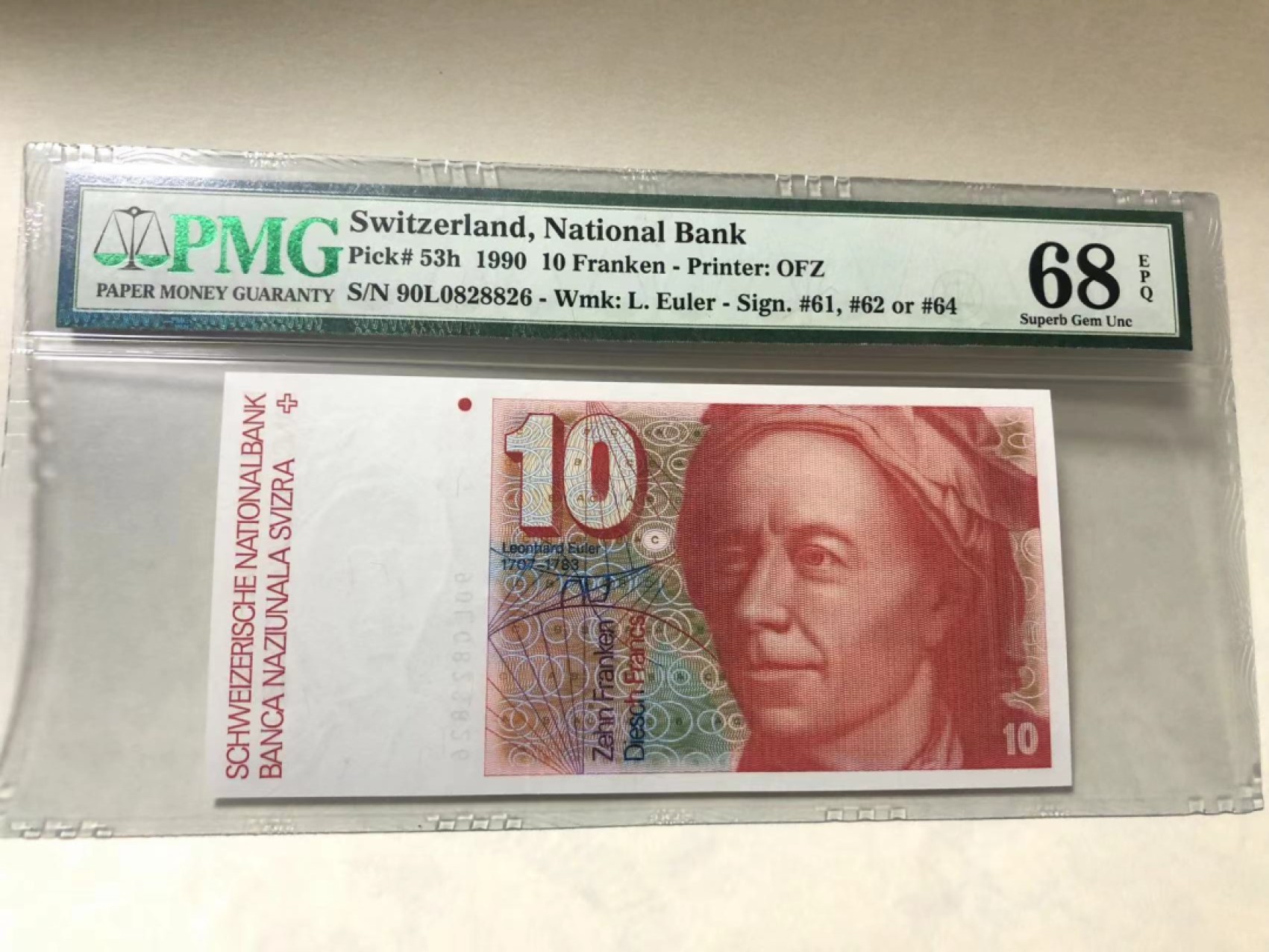 【Blue Auction】✨世界纸币精拍第186期——唯一冠军曼左尼（共77拍） 【无47高分】瑞士 1990年10法郎 PMG68EPQ 