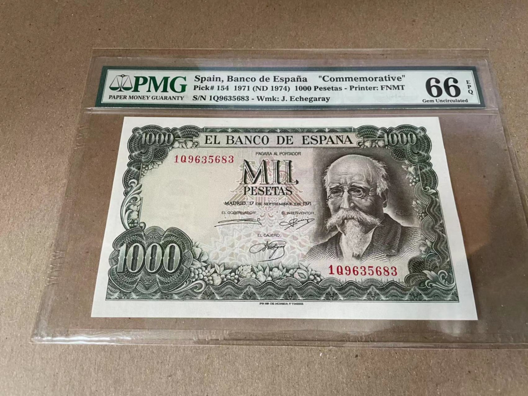 【Blue Auction】✨世界纸币精拍第186期——唯一冠军曼左尼（共77拍） 西班牙 1971年1000比塞塔 PMG66EPQ 纪念钞