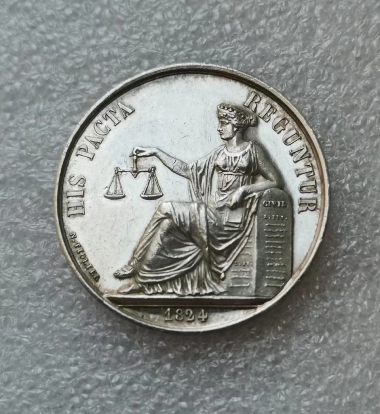 瓶子🏺第40期拍卖会 法国1824年公证人女神版Jeton银质八角