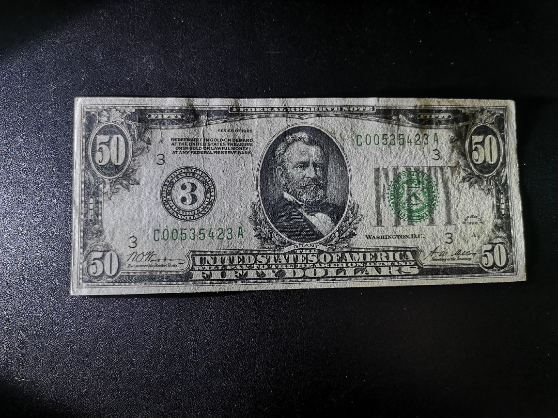 《外钞收藏家》第一百七十九期拍卖 1928年50美元 8-9品 品相如图 有潮癍