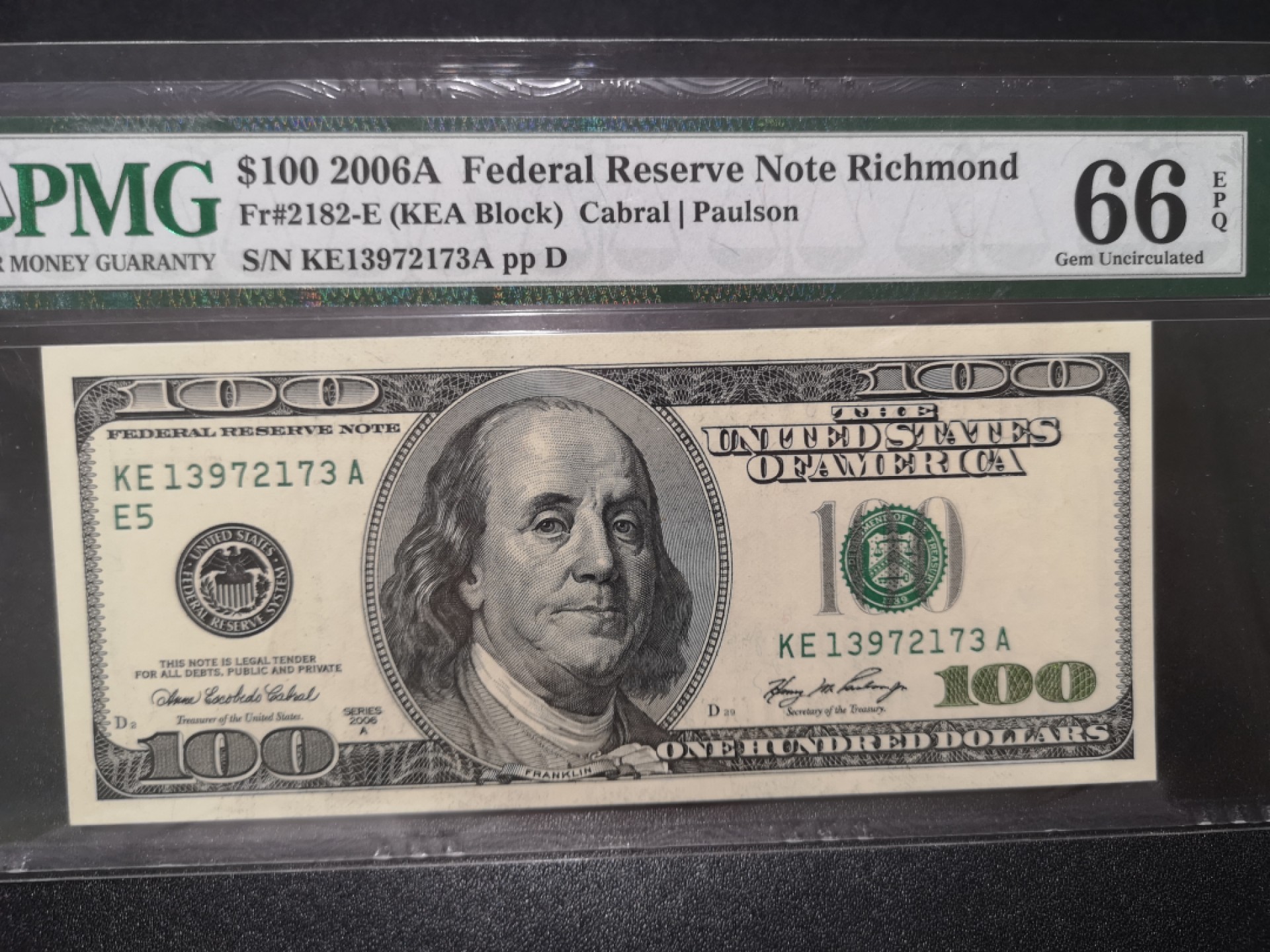 《外钞收藏家》第一百七十九期拍卖 2006A大头100美元 PMG66