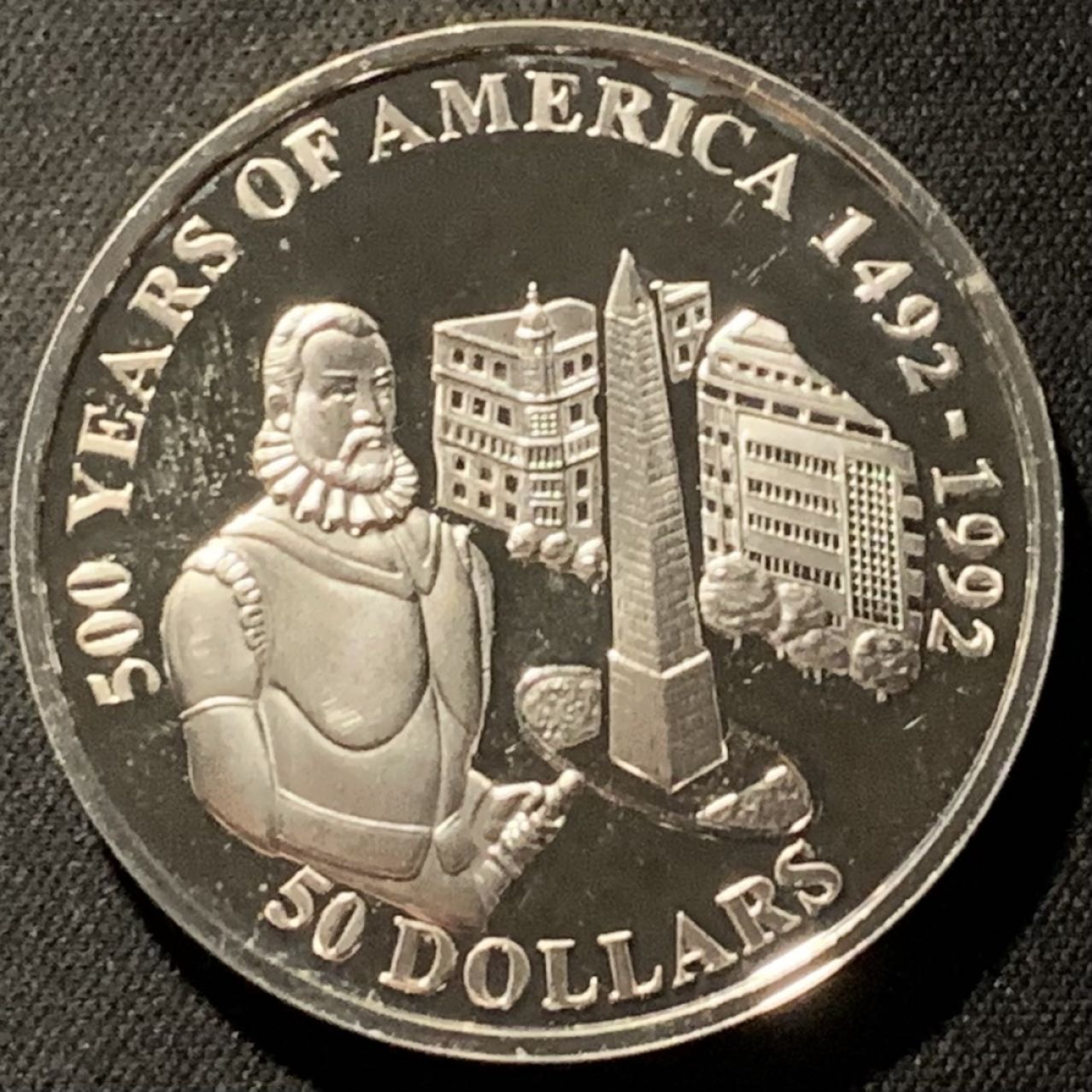 紫瑗钱币——第207期拍卖 库克群岛 1992年 发现美洲500周年 佩德罗·德门多萨 50元 31.35克 0.925银 精制