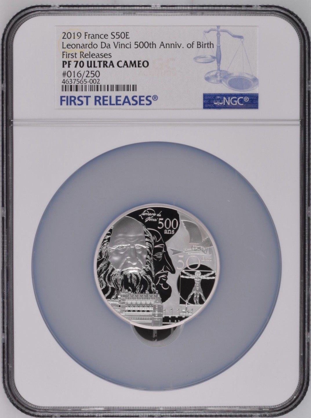 老精稀金银币专场「第7期」 2019年5盎司法国达芬奇逝世500周年银币