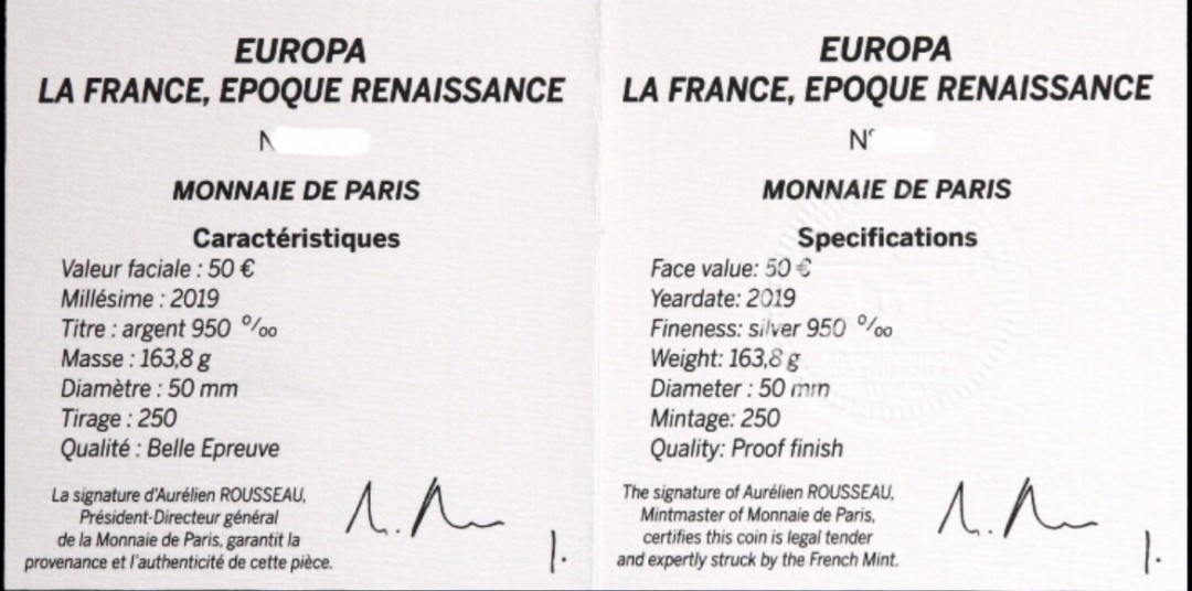 老精稀金银币专场「第7期」 2019年5盎司法国达芬奇逝世500周年银币