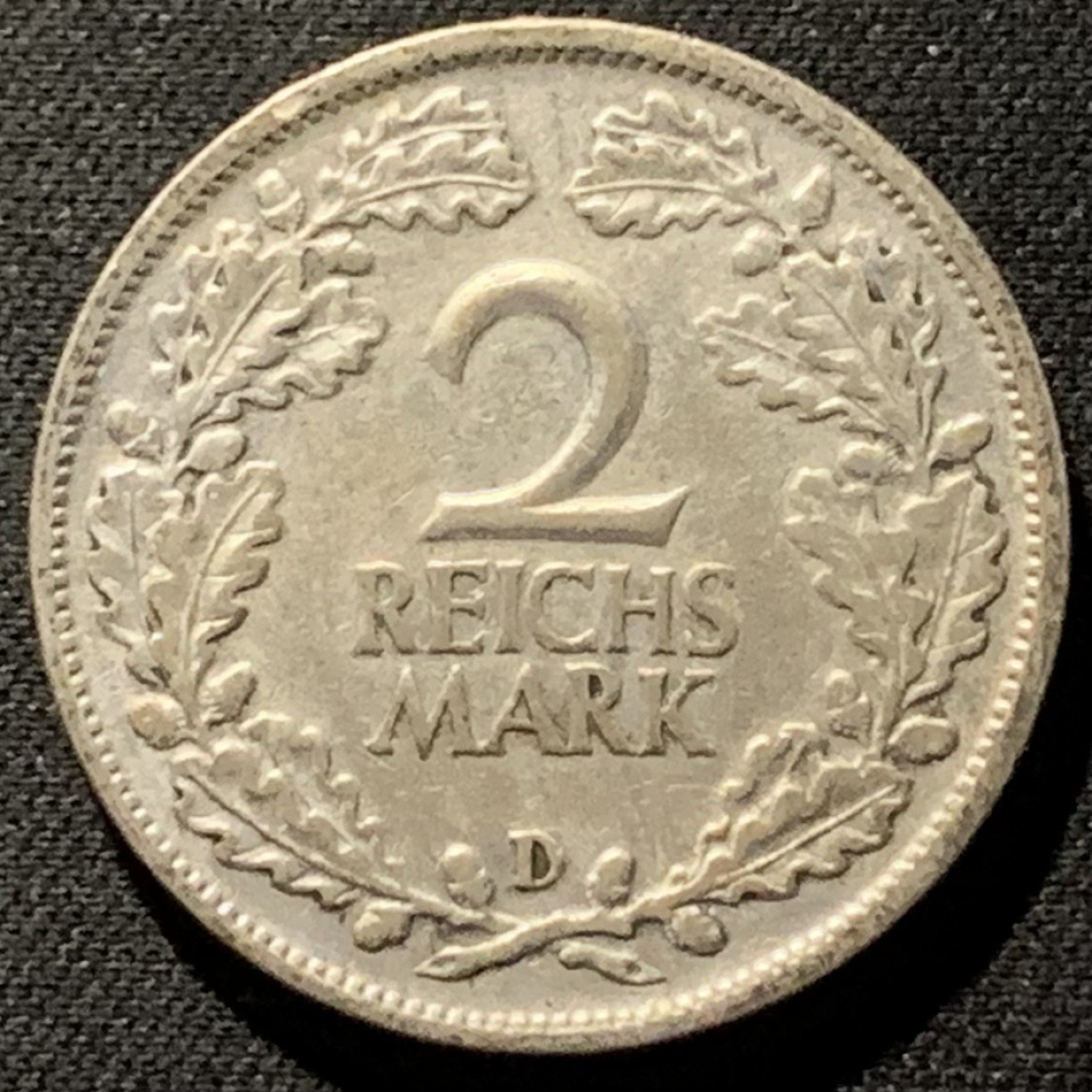 紫瑗钱币——第206期拍卖 德国 1926年 D版 魏玛共和国 流通2马克 10克 0.5银