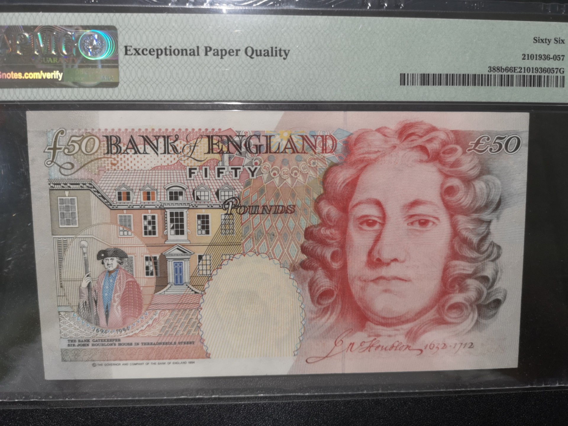 《外钞收藏家》第一百七十九期拍卖 1994年英国R序列50镑 PMG66 豹子号888