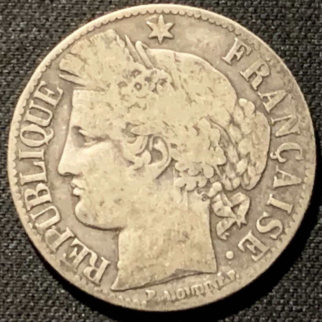 紫瑗钱币——第206期拍卖 法国 1871年 谷物女神 1法郎 5克 0.835银
