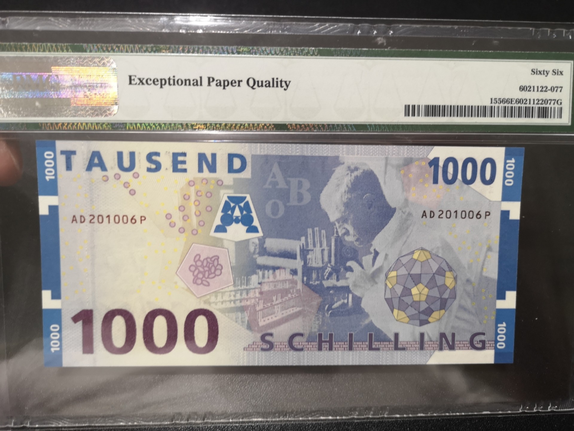 《外钞收藏家》第一百七十九期拍卖 1997年奥地利末版1000先令 PMG66 无47 靓号