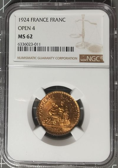 🌍奇货可居🌏 第九场 世界钱币专场 【NGC和裸币】 - NGC MS62 法国1924年1法郎