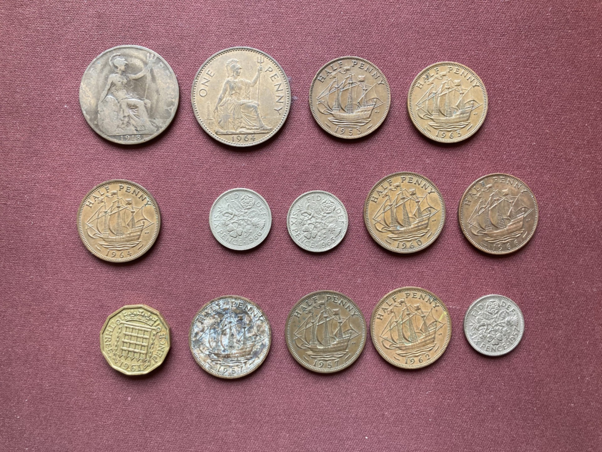 英国老版硬币14枚最早年份从1918年