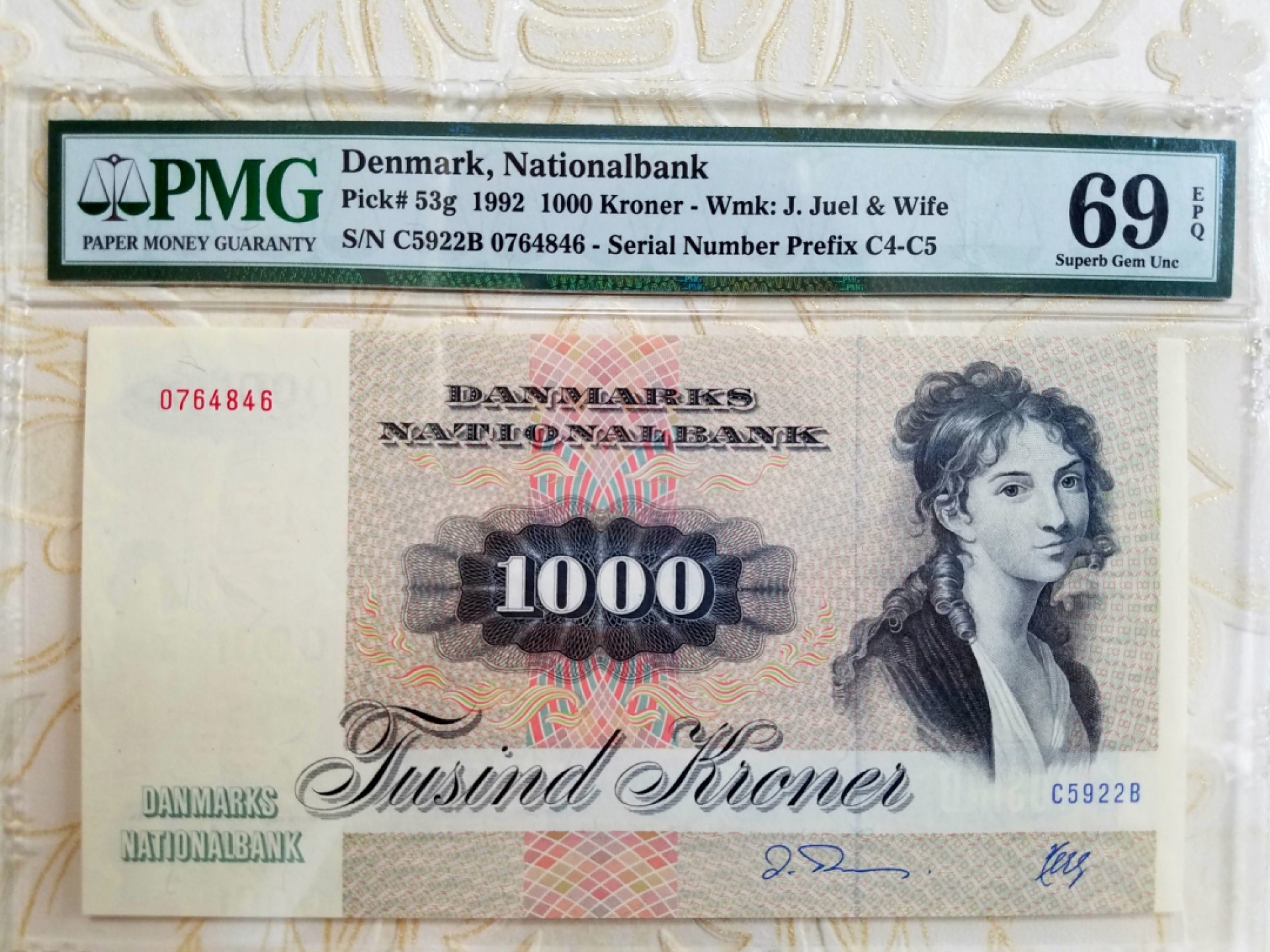  【Blue Auction】世界纸币精拍第187期——印度新金山渣打银行 （共90拍） 【冠军分 仅2张 让人冲动的纸币】丹麦 1992年1000克朗 经典大松鼠 非常精美 高分难求 PMG69EPQ 