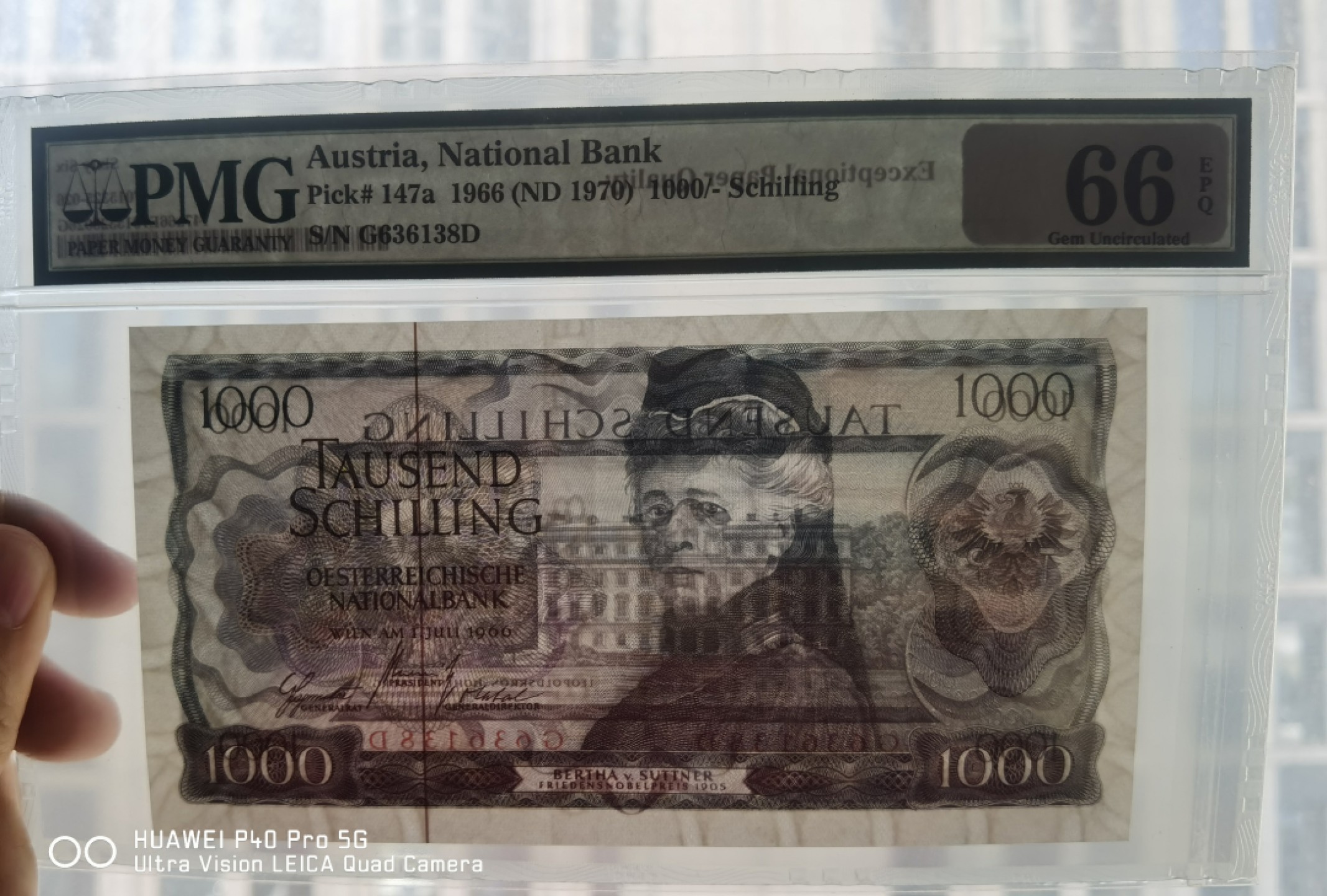  【Blue Auction】世界纸币精拍第187期——印度新金山渣打银行 （共90拍） 【无47】奥地利 1966年1000先令 PMG66EPQ 苏特纳 