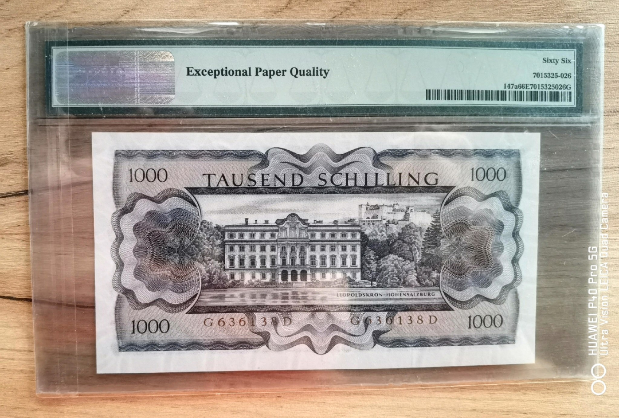  【Blue Auction】世界纸币精拍第187期——印度新金山渣打银行 （共90拍） 【无47】奥地利 1966年1000先令 PMG66EPQ 苏特纳 