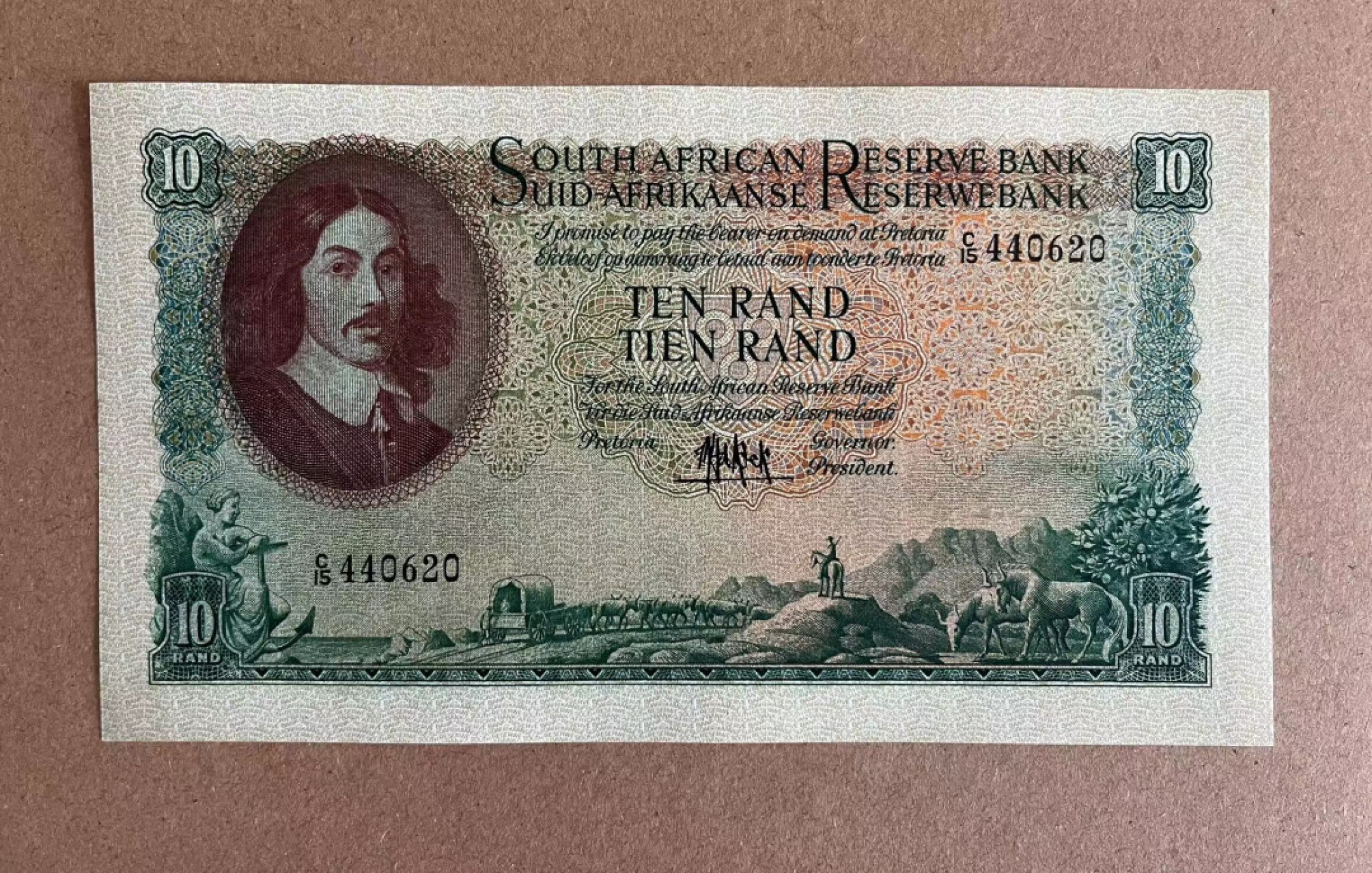  【Blue Auction】世界纸币精拍第187期——印度新金山渣打银行 （共90拍） 南非1961-1965年10兰特 动物大迁徙 精美 AU品相